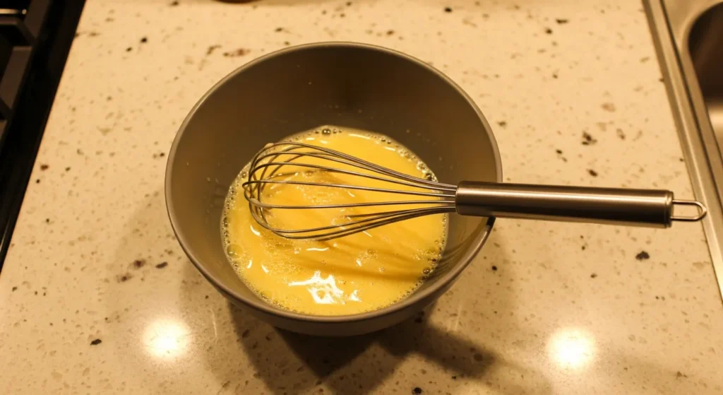 whisking egg for Sweet Potato Egg Casserole Recipe
