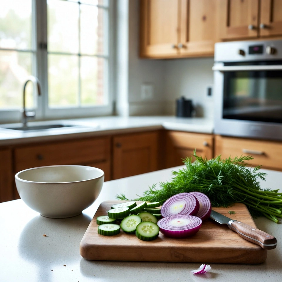 Cucumber Shrimp Salad Recipe 3 cutting vegetables for shrimp salad