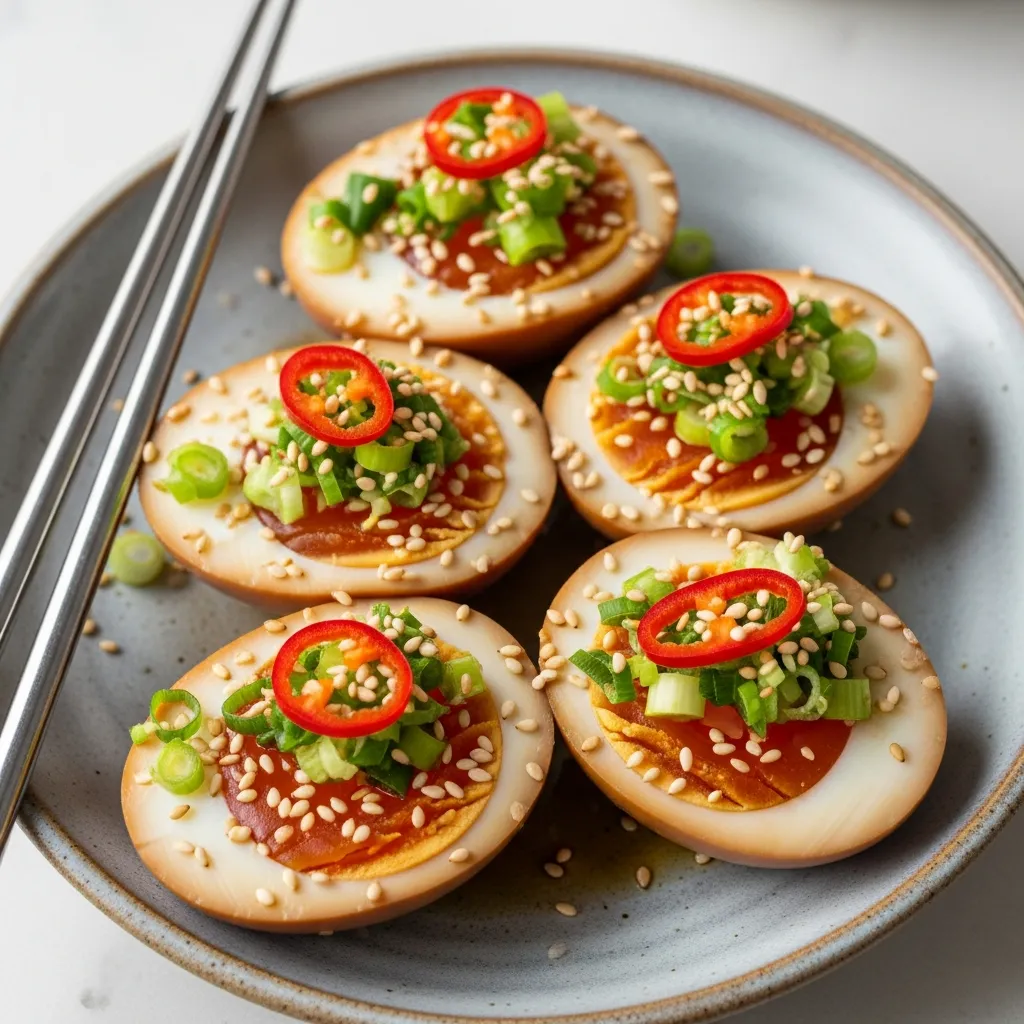 Savory Soy Sauce Eggs Recipe for Flavorful Snacks 3 Garnished Dish 4