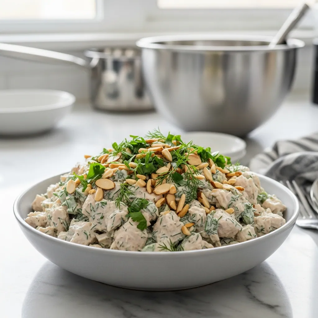 serving the Creamy Healthy Chicken Salad Recipe
