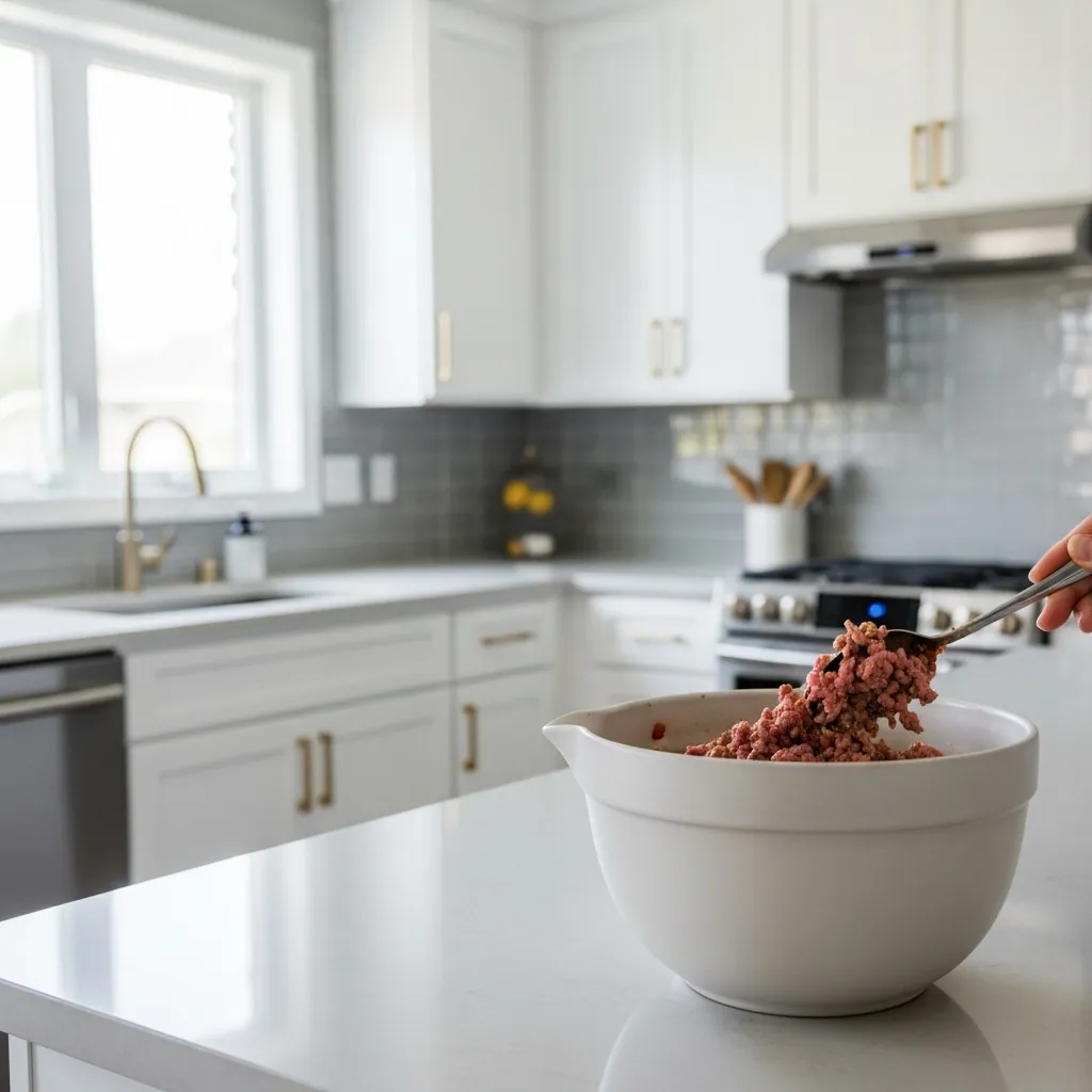 Larb thai Recipe 3 mixing cooked meat for larb thai recipe