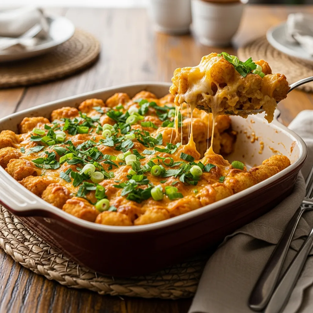 Cheesy Ground Beef Tater Tot Casserole Recipe for Family Dinners 3 garnished dish 6