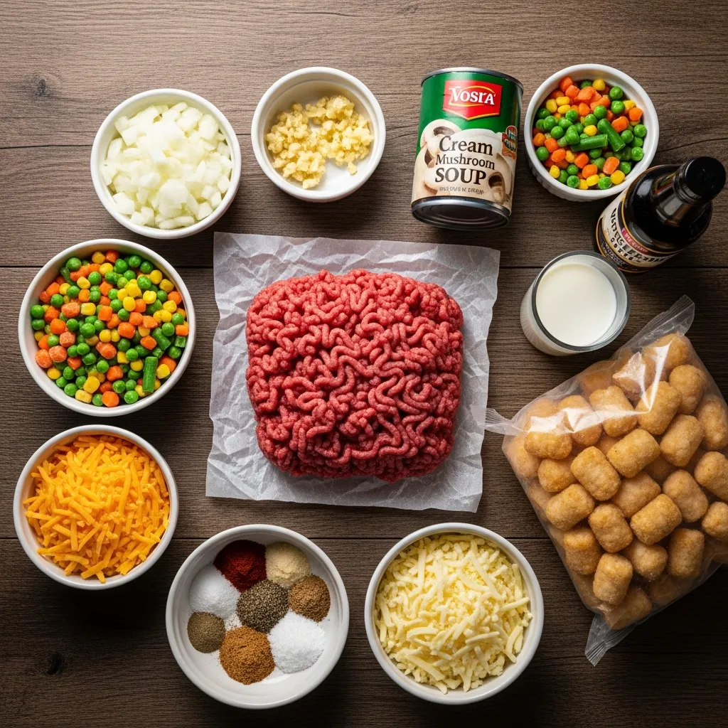 Cheesy Ground Beef Tater Tot Casserole Recipe for Family Dinners 1 ingredients 17