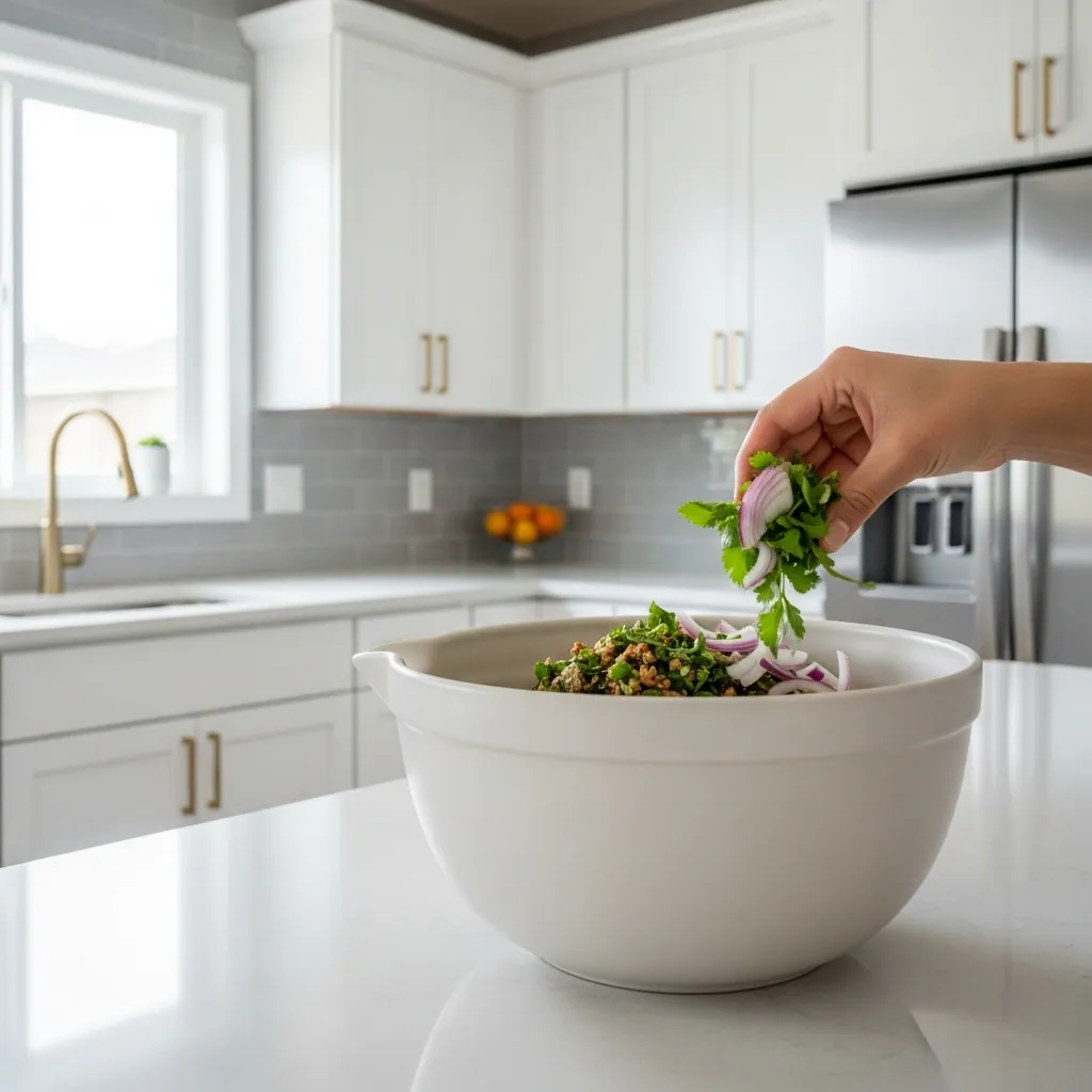 Larb thai Recipe 4 adding vegetables in larb thai recipe