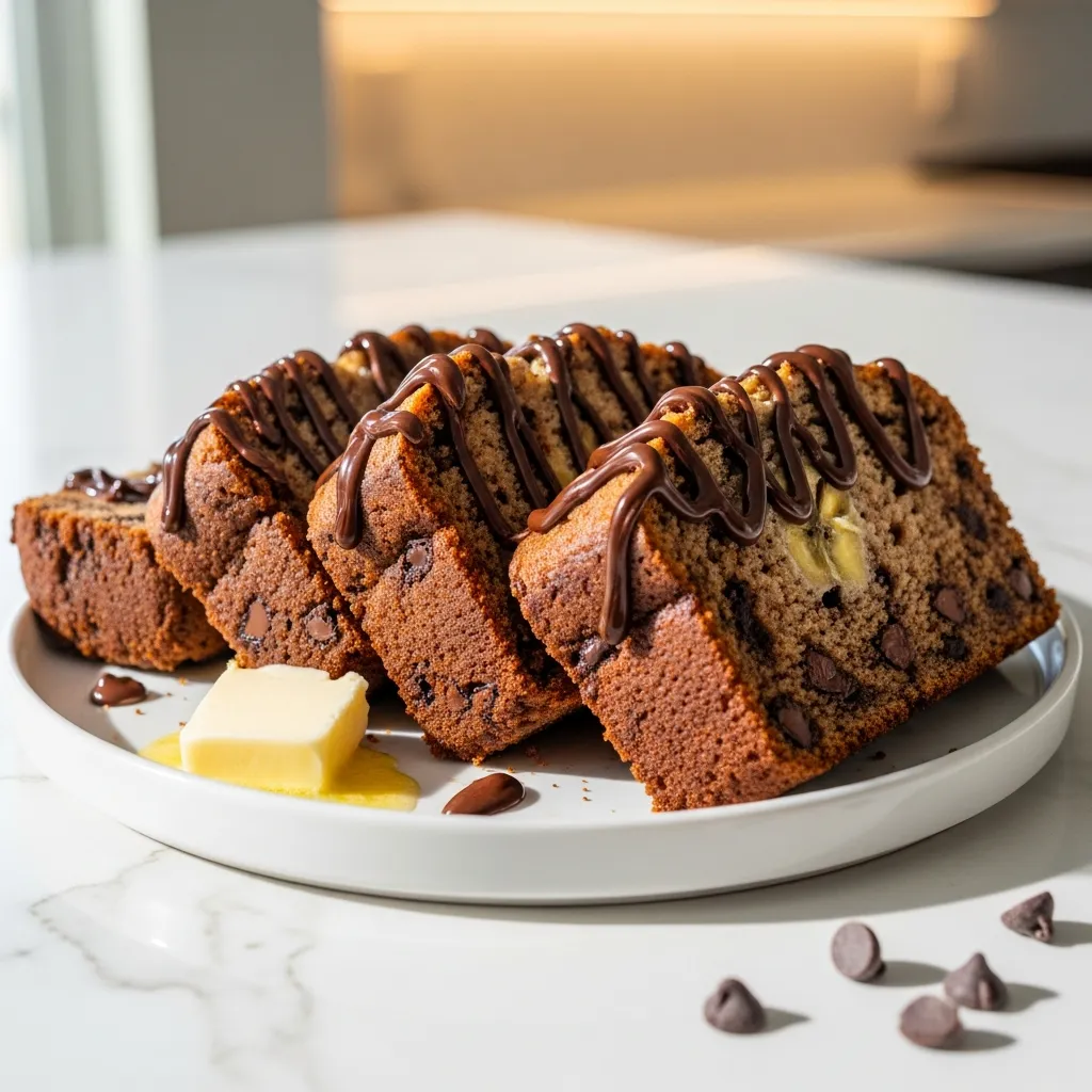 Soft Chocolate Chip Banana Bread Recipe for Moist Sweet Slices 3 Garnished Dish 5