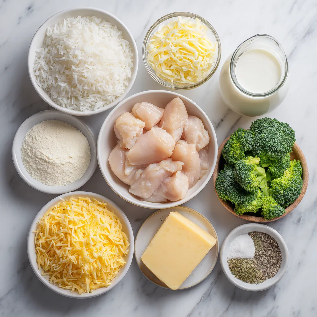 Creamy Chicken Broccoli Rice Cheese Casserole Recipe for Family Dinner Meals 1 ingredients of Chicken Broccoli Rice Cheese Casserole