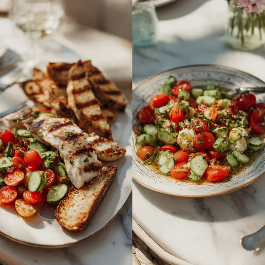 serving Fresh Cucumber Tomato Salad 