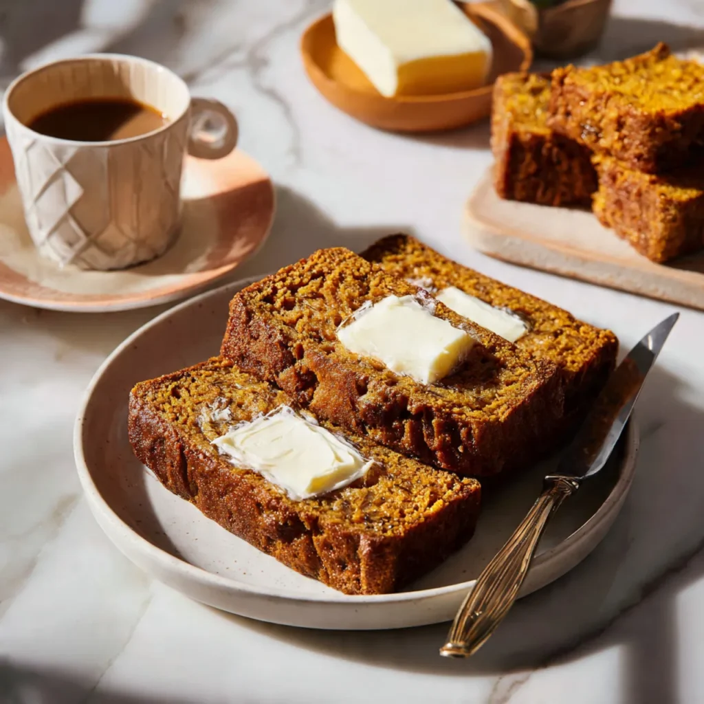 serving the Moist Pumpkin Banana Bread