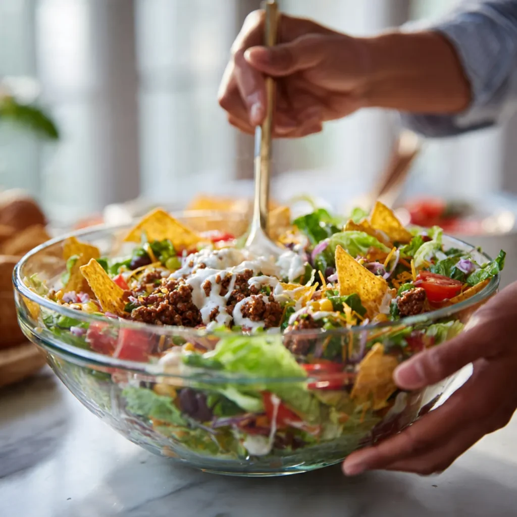 mixing Crisp Taco Salad