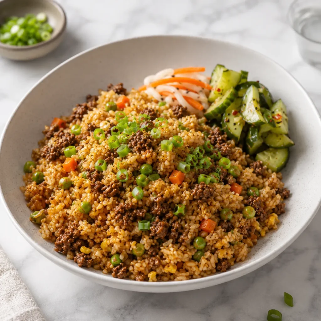 Savory Ground Beef Fried Rice Recipe for Quick Flavorful Meals 3 servings 58