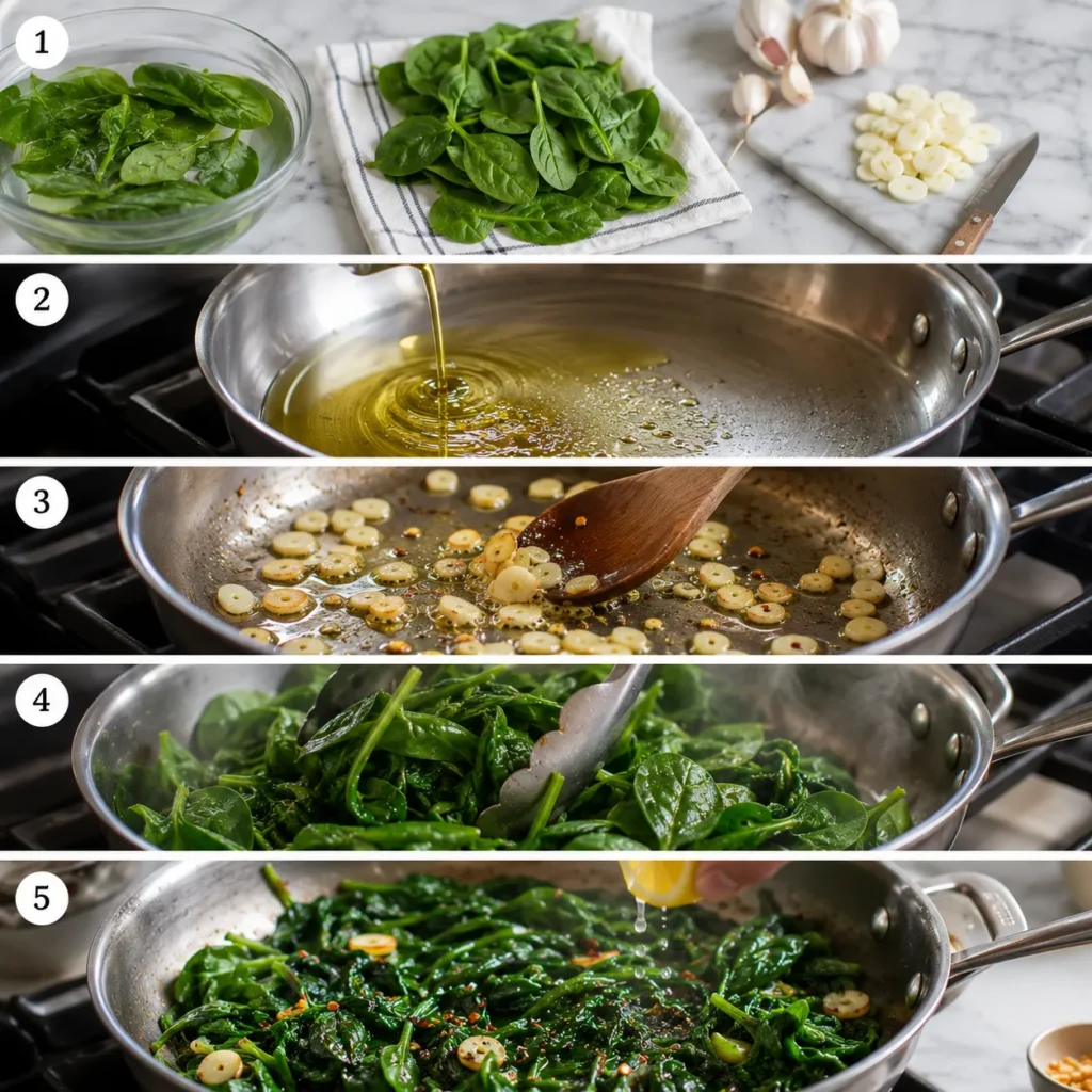 Garlic Sauteed Spinach Recipe for Quick Healthy Sides 2 step 110