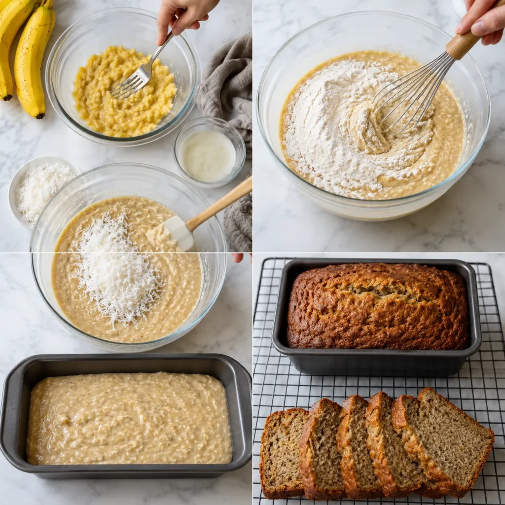 Soft Coconut Banana Bread Recipe for Tropical Homemade Treats 2 steps 1
